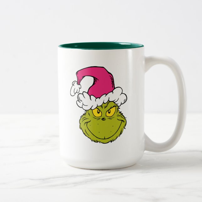 Grinch i rosa tomtehatt Två-Tonad mugg (Höger)