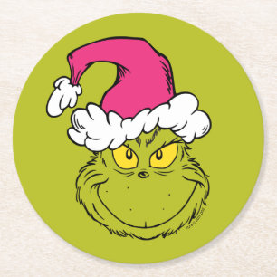 Grinch i rosa tomtehatt underlägg papper rund