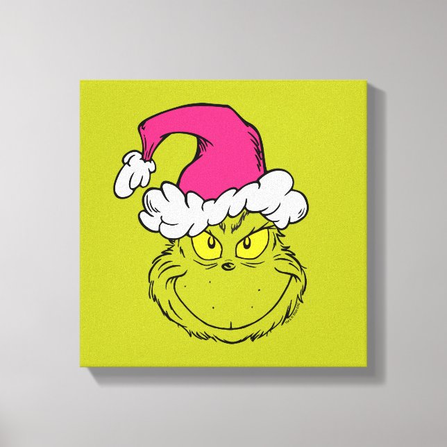 Grinch in Pink Santa Hat Canvastryck (Framsida)