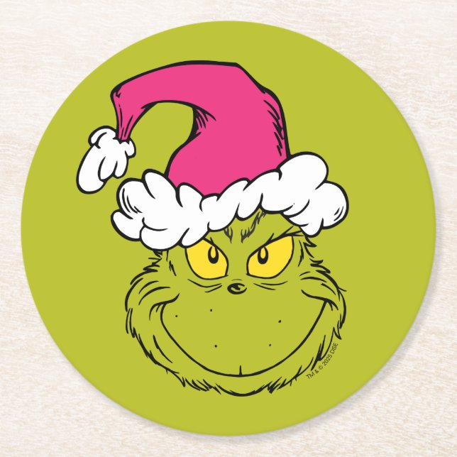 Grinch in Pink Santa Hat Underlägg Papper Rund (Framsidan)