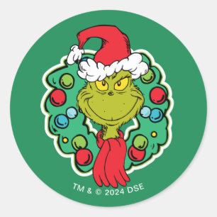 Grinch Julkrans Runt Klistermärke