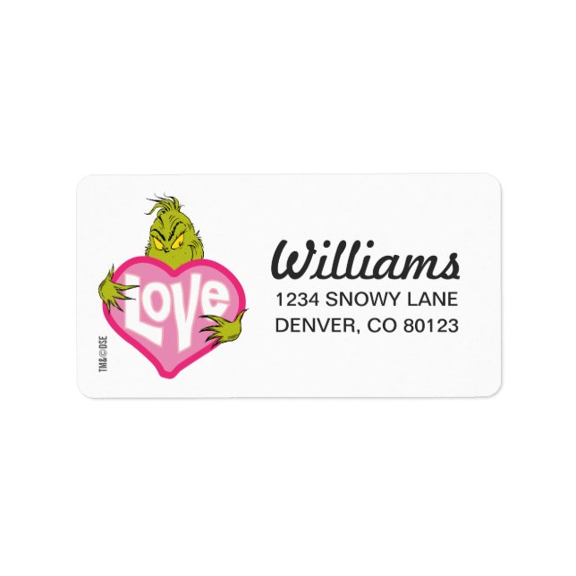 Grinch | Kärlek Rosa Heart Adressetikett (Framsidan)