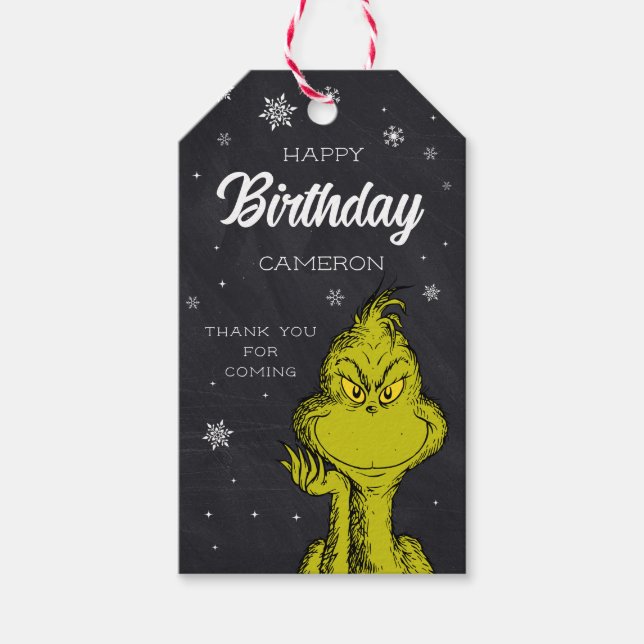 Grinch-krita födelsedagspresent presentetikett (Framsidan)