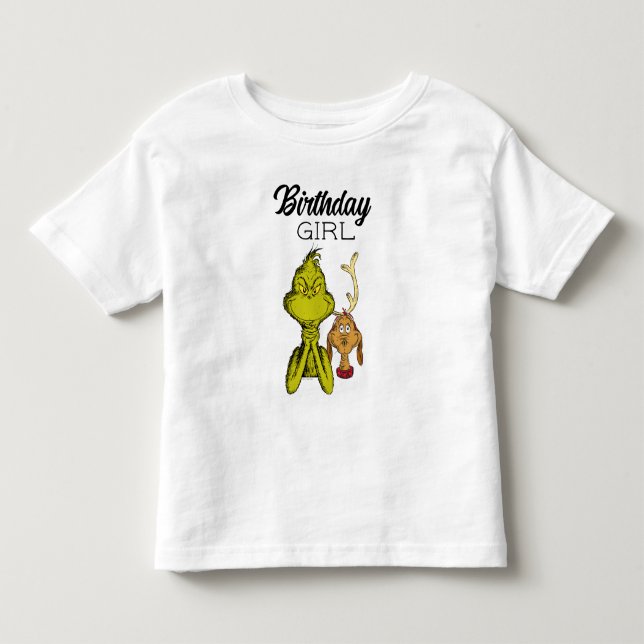 Grinch Kritskrift Födelsedagsflicka T Shirt (Framsida)