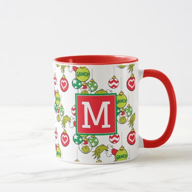 Grinch Ornament Mönster | Lägg till Monogram Mugg (Höger)