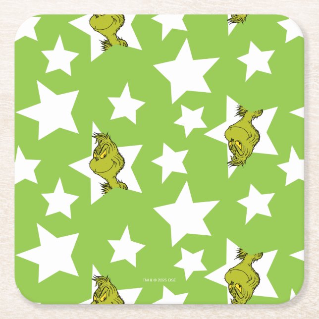 Grinch Peeking Star Pattern Underlägg Papper Kvadrat (Framsidan)