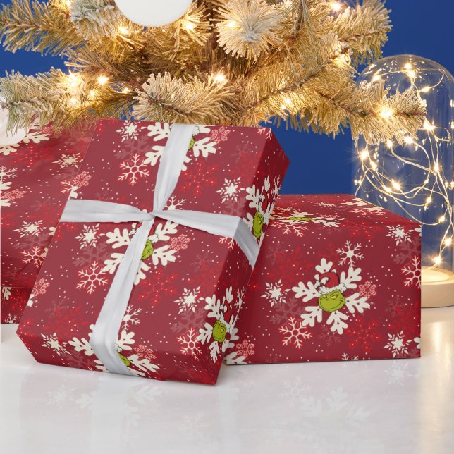 Grinch Red Snowflake Mönster Presentpapper (Helgdagar)