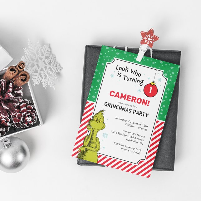 Grinch Röd och Grön Snöflinga 1-års Födelsedag (Skapare uppladdad)