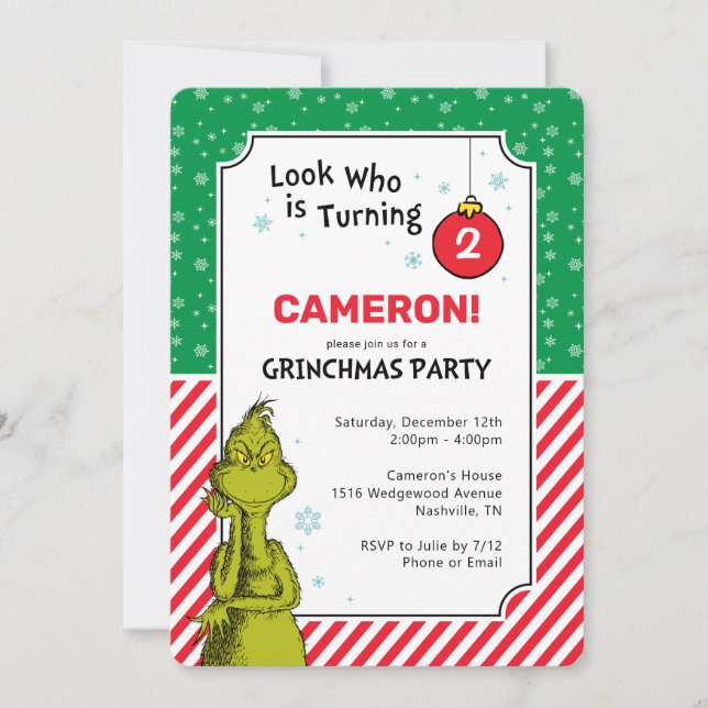 Grinch Röd och Grön Snöflinga 2-års Födelsedag (Framsida)