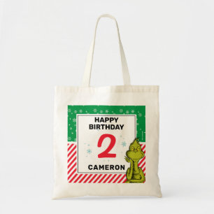 Grinch röd och grön snöflinga födelsedag tygkasse