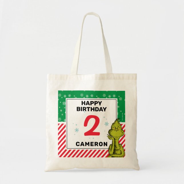 Grinch röd och grön snöflinga födelsedag tygkasse (Framsidan)
