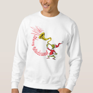 Grinch som blåser i den glada Grinchmas-hornen Lång Ärmad Tröja