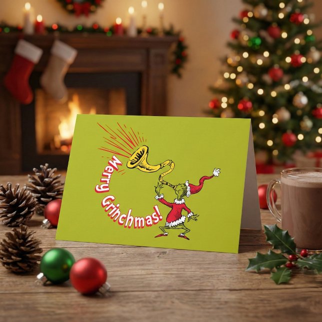 Grinch som blåser i den glada Grinchmas-hornet Kort (Skapare uppladdad)