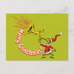 Grinch som blåser i den glada Grinchmas-trutten Vykort