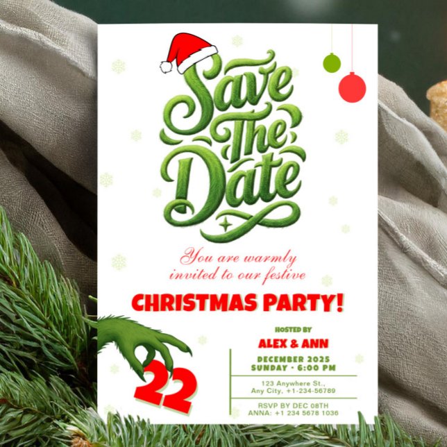Grinch Style Christmas Party Save the Date Spara Datumet (Grinch Style Christmas Party Save the Date )