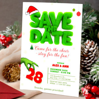 Grinch Style Save The Date Christmas New Year Inbjudningar
