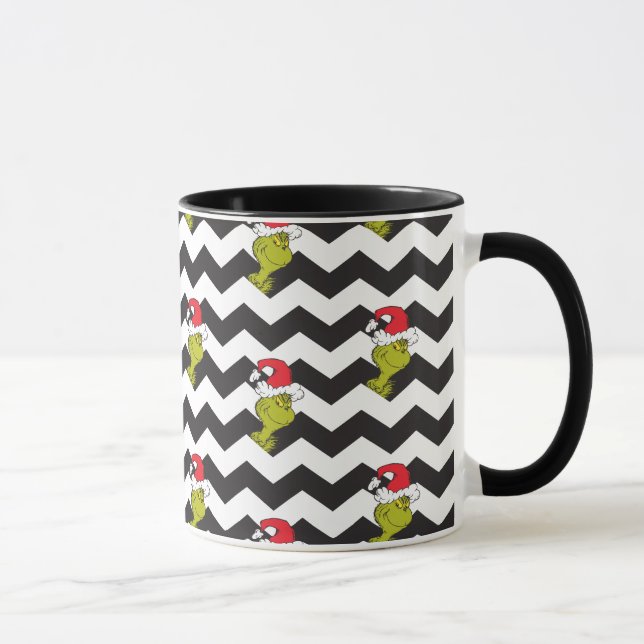 Grinch | Svart & Vit Holiday Chevron-mönster Mugg (Höger)