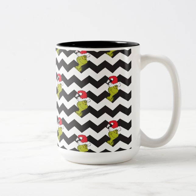 Grinch | Svart & Vit Holiday Chevron-mönster Två-Tonad Mugg (Höger)