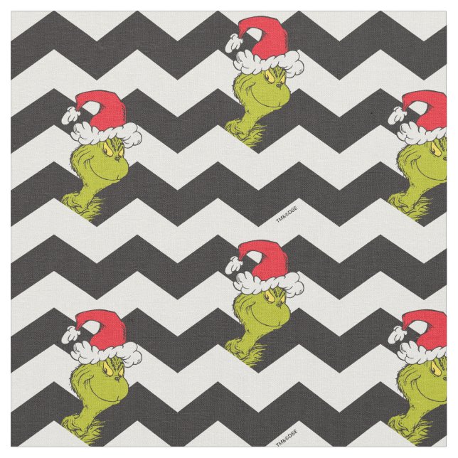 Grinch | Svart & Vit Holiday Chevron-mönster Tyg (Närbild)