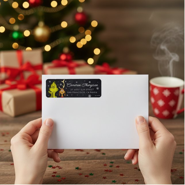 Grinch Svarta Tavlan Födelsedag Returadress Etikett (Skapare uppladdad)