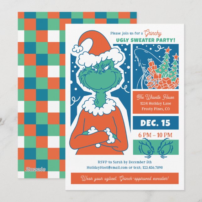 Grinch Ugly Sweater Holiday Party Julkort (Fram/baksida)