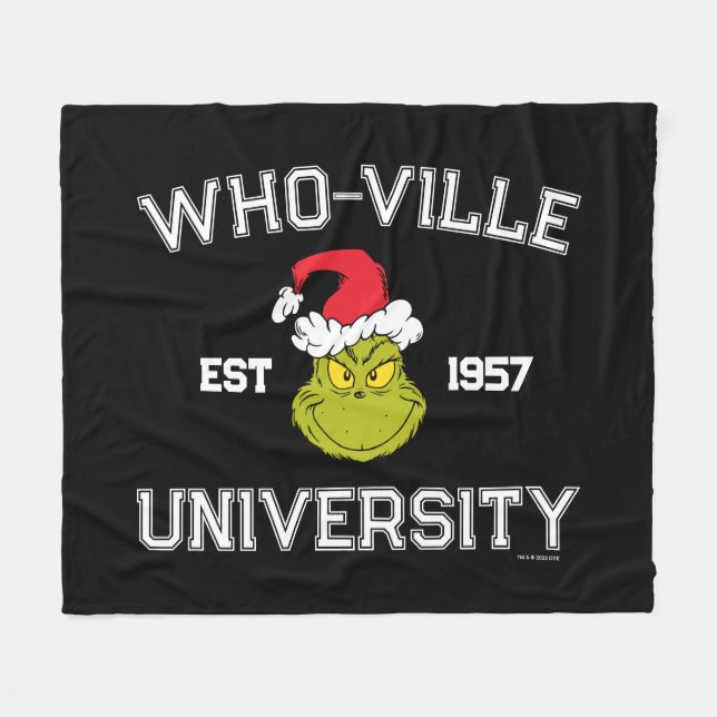 Grinch | WHO-ville Universiteten Est 1957 Fleecefilt (Framsidan (Horisontell))