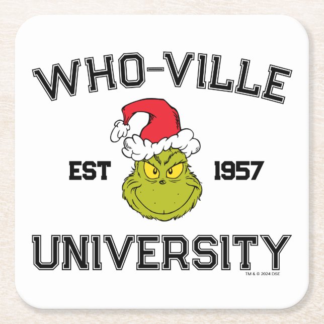 Grinch | WHO-ville Universiteten Est 1957 Underlägg Papper Kvadrat (Framsidan)