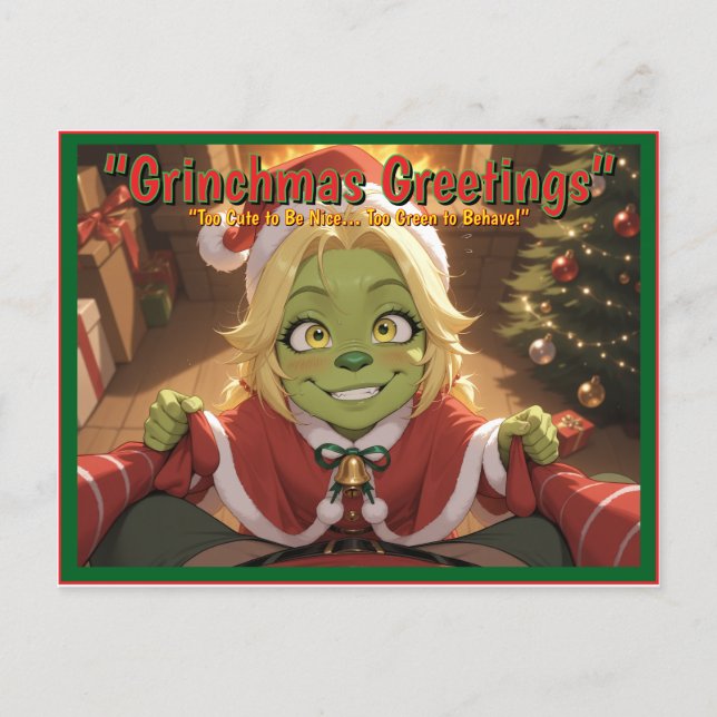 Grinchmas Hälsningar – Söt Anime Julkort Helg Vykort (Framsida)