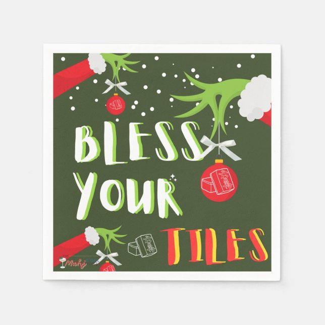 GRINCHY Mahjong Bless Your Tiles Napkins Pappersservett (Framsidan)