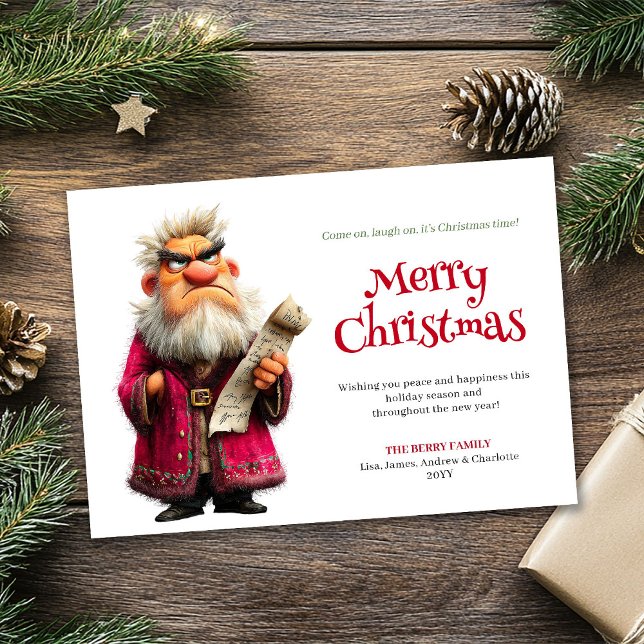 Grinchy Santa cartoon editable Christmas greeting  Julkort (Grinchy Santa cartoon editable Christmas greeting card)