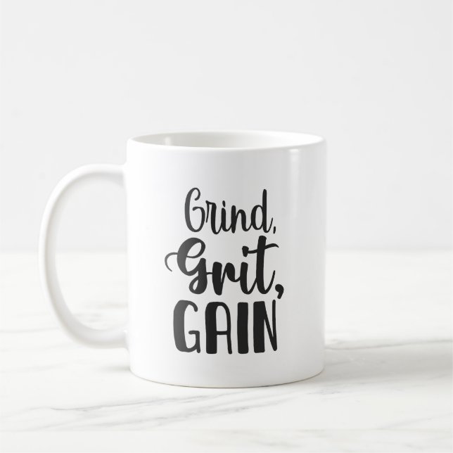 Grind, Grit, Gain, Hustle, Gym, framgångsrik motiv Kaffemugg (Vänster)