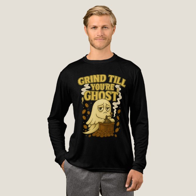 Grind Till You're Ghost Roligt Halloween Coffee Äl T Shirt (Hel framsida)