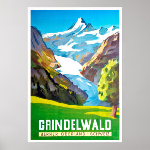 Grindelwald, bergstoppen, Schweiz, vintage Poster