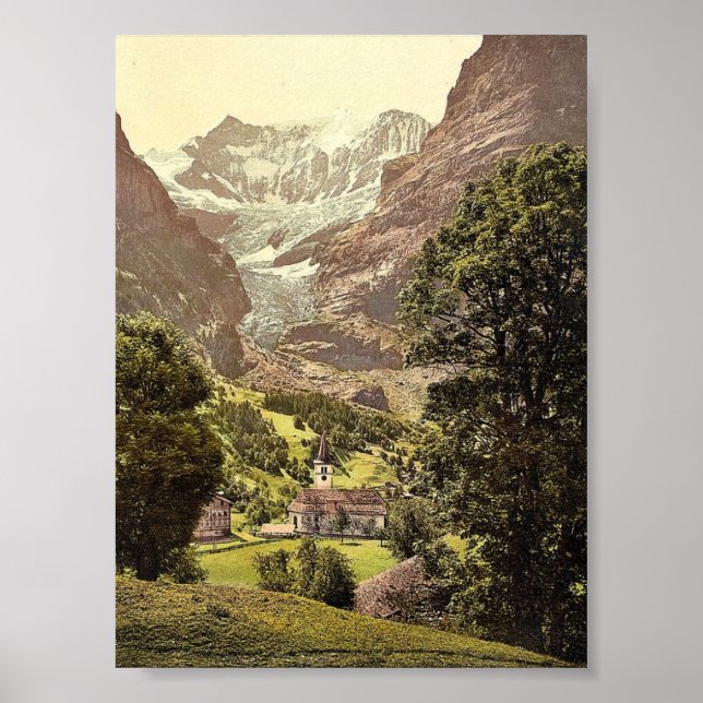 Grindelwald, kyrka och Eiger Mountain, Bernese Ob Poster (Framsidan)