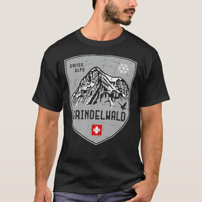 Grindelwald Mountain Schweiz Emblem Classic T T Shirt (Framsida)