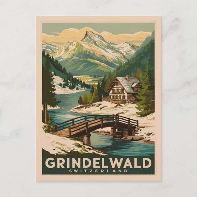 Grindelwald Schweiz Alpernas Retro Vykort (Framsida)