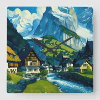 Grindelwald Schweiz Art Fyrkantig Klocka
