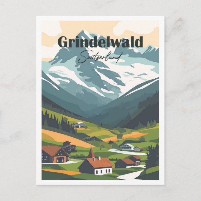Grindelwald Schweiz Artwork Travel Vykort (Framsida)