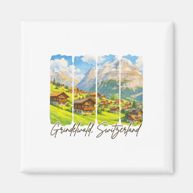 Grindelwald Schweiz Resa Penseldrag Grindel Magnet (Framsidan)