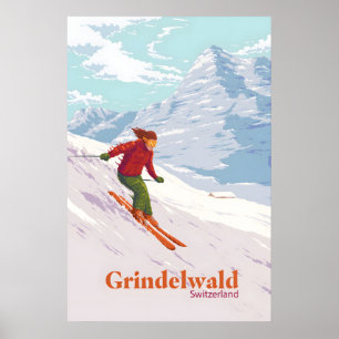 Grindelwald Schweiz Skidort Reseskylt Poster