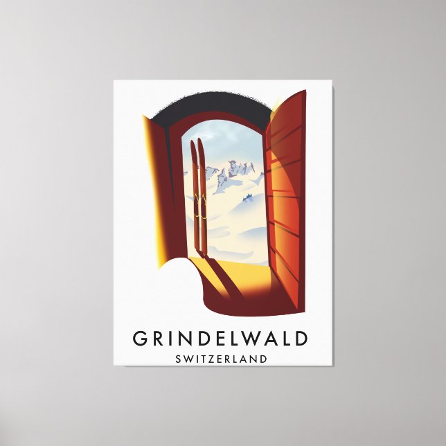 Grindelwald Schweiz skidposter Canvastryck (Framsida)