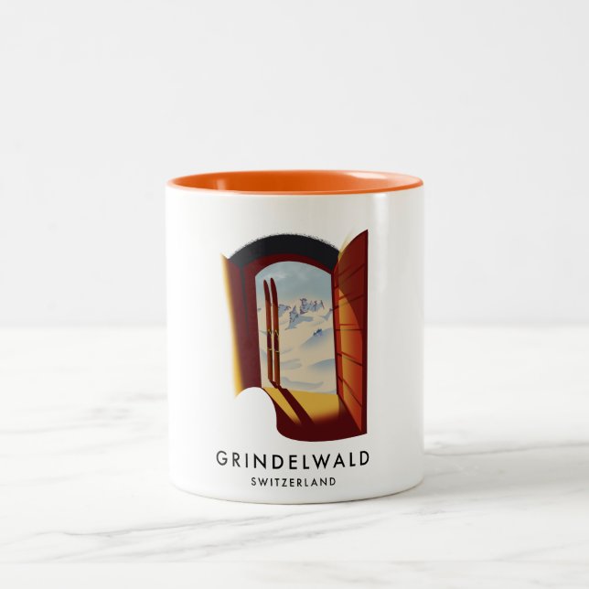 Grindelwald Schweiz skidposter Två-Tonad Mugg (Center)