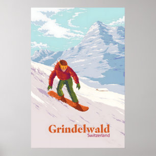 Grindelwald Schweiz Snowboard Reseskylt Poster