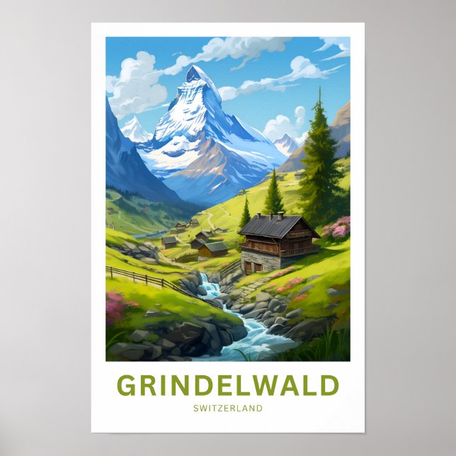 Grindelwald Schweiz Travel Skriv ut Poster (Framsidan)