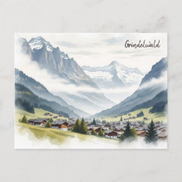 Grindelwald Schweiz Travel vattenfärg Vykort