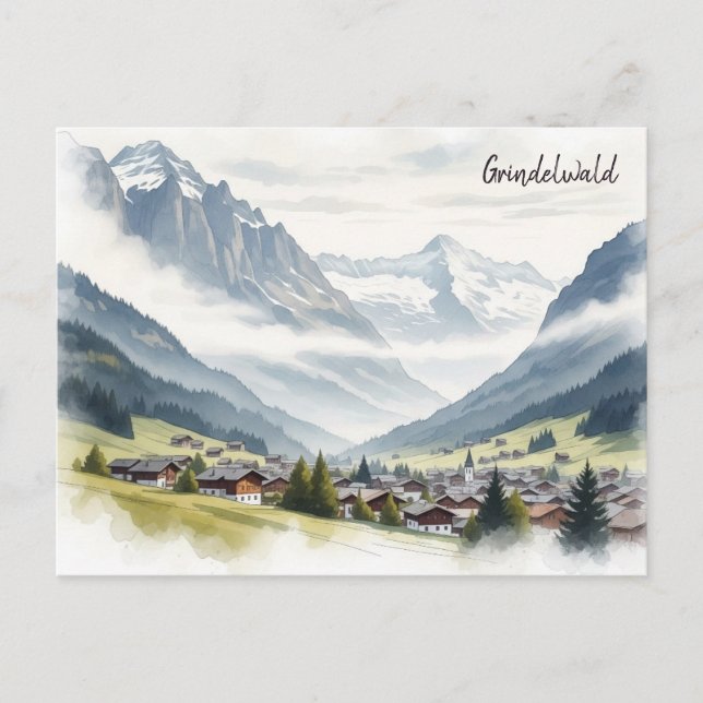 Grindelwald Schweiz Travel vattenfärg Vykort (Framsida)
