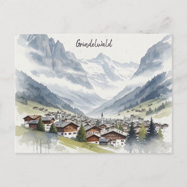 Grindelwald Schweiz Travel vattenfärg Vykort (Framsida)