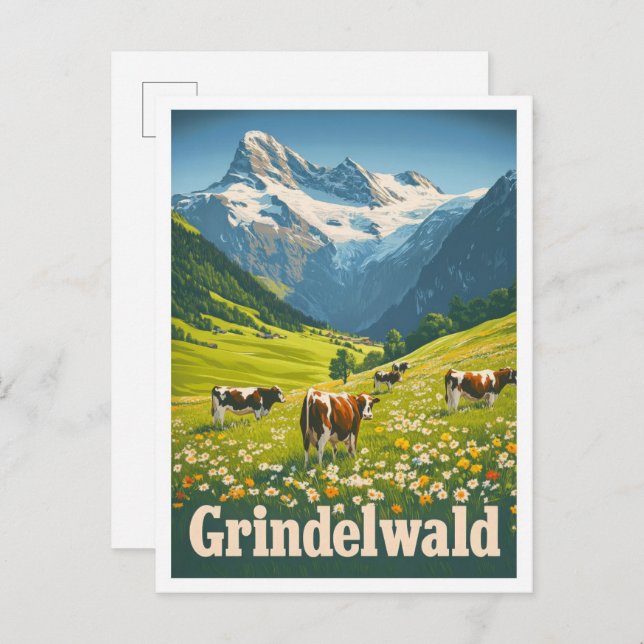 Grindelwald Schweiz Vintage resor Vykort (Fram/baksida)