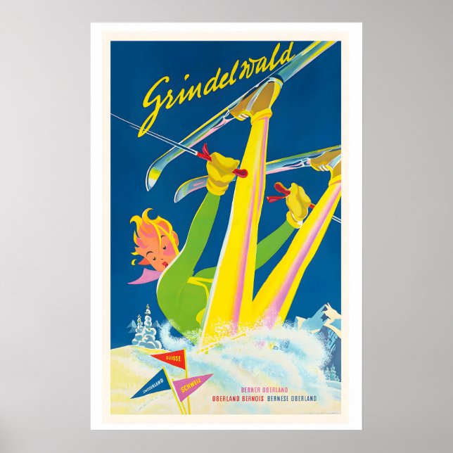 Grindelwald Schweiz Vintage Skiposter Poster (Framsidan)