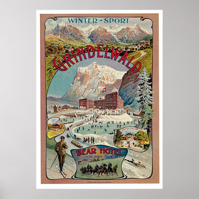 Grindelwald Winter-Sport Vintage affisch (Framsidan)